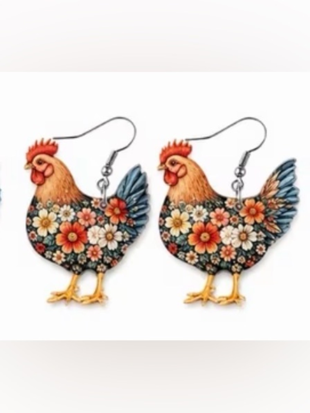 Floral Hen Dangle Earrings - Multicolor